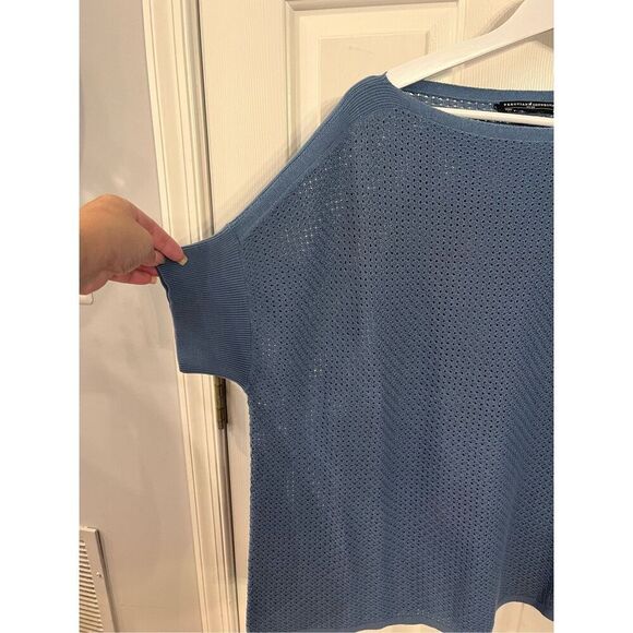Peruvian Connection Blue Loose Knit Batwing Short Sleeve Sweater SZ M/L NWOT - Picture 2 of 6